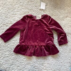 NWT Parisian Velvet Long Sleeve Peplum Top